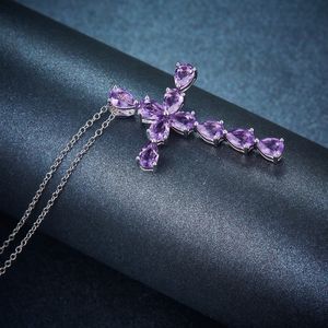 ファッション - クロスアメジストペンダント925女性のためのスターリングシルバーネックレス女性の紫色の宝石系鎖骨ペンダントネックレスファインジュエリー