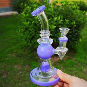 Unique Pyramid Design Heady Glass Bongs Short Nect Mouthpiece Showerhead Perc Oil Dab Rigs 14.5mm Joint Purple Green Hookahs XL275