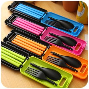 Creative Travel Cutlery Set Foldable Portable Spoon Fork Chopsticks Sets PP Wedding Party Cutlery Three-piece Gifts DH0720