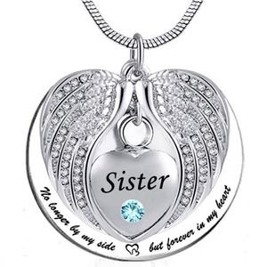 Kremation smycken urn halsband för aska inte längre vid min sida men för alltid i mitt hjärta ängel vingar minnesmärke pendant för syster