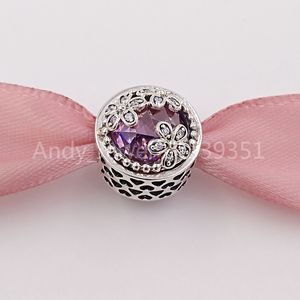 Andy Jewel Authentic 925 Sterling Silver Beads Dazzling Daisy Meadow Pink Clear CZ Charms Passar European Pandora Style Smycken Armband Halsband 7