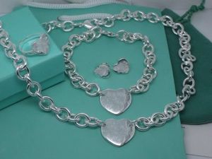 2020 neue Silber Dicke Gliederkette mit Silber Herz Armband und Anhänger Halsketten Ohrringe ring charming 4 Stücke Anzug mit box und Staubbeutel