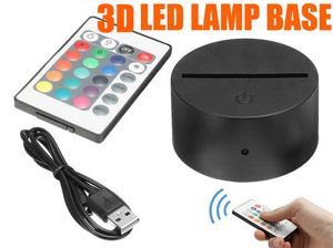 RGB -lampor LED -lampbas för 3D -illusionslampa 4mm akrylljuspanel AA -batteri eller DC 5V USB 3D Nights Lights DHL