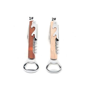 Apribottiglie con manico in legno Apribottiglie Deluxe tenuto in mano in acciaio inossidabile Cavatappi Doppia cerniera Camerieri Apribottiglie per vino wcw616