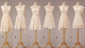 Hot Selling Custom Made Mixed 6 Styles Elegant Chiffon Special Halter Knee Length Bridesmaid Dresses Wedding Party Dresses