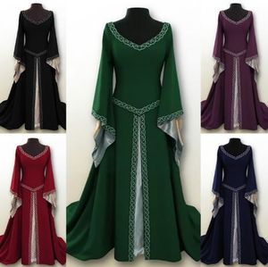 Abito medievale da donna a maniche lunghe con colletto alto, abito cosplay lungo fino al pavimento, molto bello da indossare più bello e vitale