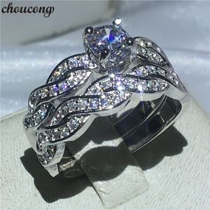 Choucong Fashion Cross Lovers Zaręczyny Zespół Ślub Pierścień Diament CZ Białe Złoto Wypełnione Pierścienie Dla Kobiet Mężczyźni Biżuteria