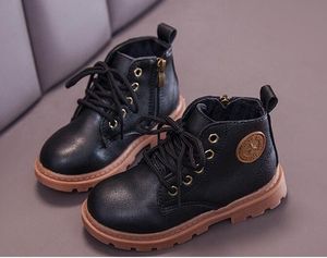 Autumn Winter New Style Kids Pu Leather Snow Boots Boys Girls Plus Velvet Martin Boots Children's High Sneakers