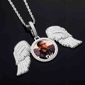 18K Gold Wings Photo Necklace Pendant Iced Out Zircon Soild Back Mens Hip Hop Jewelry Gift