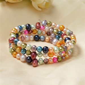 Braccialetto di perle d'acqua dolce multicolori Perle autentiche coltivate colorate Regalo di gioielli graziosi per donne ragazze 5 pezzi