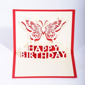 Handgjorda Grattis på födelsedagen Cartoon Butterfly Creative Greeting Cards 3D Pop Up Papper Kort Festliga parti leveranser