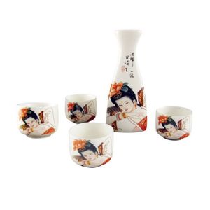 Conjunto de saquê japonês Porcelana Drinkware de garrafa Copo Presentes Tradicionais Pintura chinesa de belas mulheres Design de concubina imperial