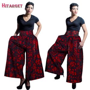 2019 Women African Batik Print Pants African Print calf-length Loose long Wide Leg Pants Ankara 100% wax Cotton Clothing WY1679