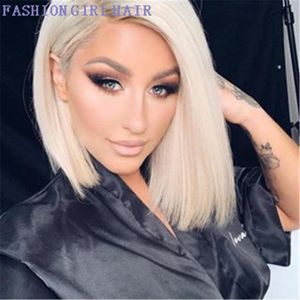 Fashion Blonde Lace Front Simulation Ludzkie Włosy Peruki dla Czarnych Kobiet Pre Zieszany Krótki Bob Syntetyczny Peruka z Baby Włosy