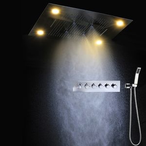 Banyo Lüks 600 * 800mm Spa Mist Yağış Şelale LED Duş Seti Sistemi 4 Fonksiyonları Termostatik Mikser Vana ile Kare Duş Başlığı