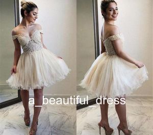 Gorgeous Off The Shoulder Homecoming Dresses Appliques Lace Tulle Knee Length Tutu Ivory White Graduation Party Dresses Prom Dresses GD7806