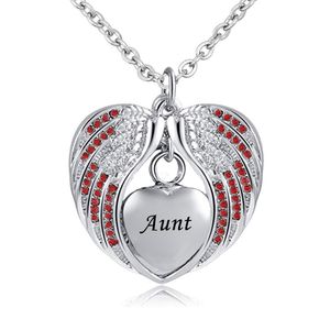 Aunt Angel Wing Urn Necklace for Ashes Cremation Memorial Stainless Steel Heart Keepsake Birthstone crystal Pendant Necklace Jewelry