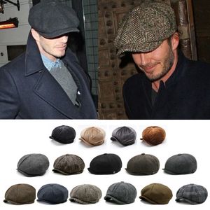 British Style Newsboy Octagonal Caps Men Grey Herringbone Flat Caps Women Coffee British Gatsby Cap Autumn Winter Woolen Hats YD0497