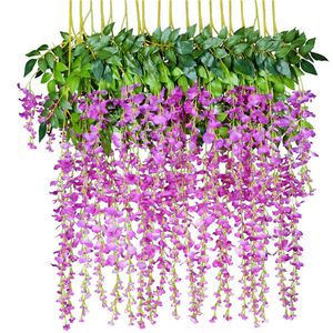 12pcs set Artificial Flowers Fake Wisteria Vine Hanging Flower Silk Wreath for Christmas Birthday Home Garden Decor 6 Colors