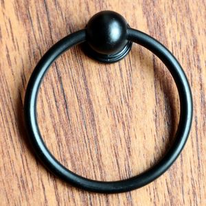 Diameter 65mm modern simple matte black handle drop ring drawer bathroom cabinet cupboard wood door pull knob