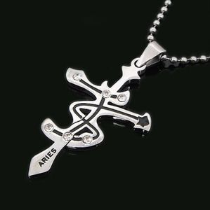Versão coreana de homens e mulheres 12 constelação colar personalidade cruz titânio aço pendurado ornamentos boutique