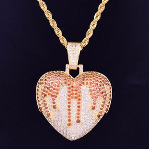 Iced Out Red Heart Love Necklace & Pendant With Rope Chain Cubic Zircon Men's Women Hip hop Rock Jewelry