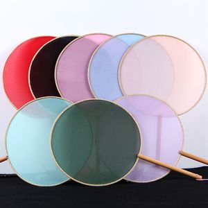 Neueste Plain Bunte Transparente Seide Fan Frauen DIY Runde Blank Hand Fans Buchenholz Verlängern Griff Chinesischen Fan