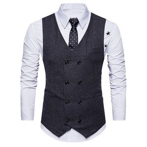 Oeak Business-Weste für Herren, Vintage-Stil, solide Slim-Fit-Westen, lässige zweireihige Weste, ärmellose Herren-Formalweste 2019