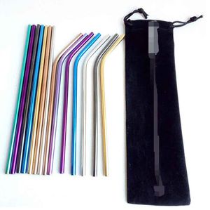 Stainless Steel Colored Drinking Straws 8.5" 9.5" 10.5" Bent and Straight Reusable Metal Straws Tool 10 colors OD 6MM 8MM choose Home Party