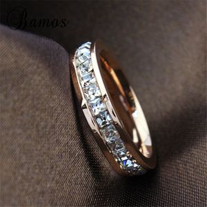 Geometrisk Design Kvinnor Mode Bröllop Ring Rose Guld Ring Titan Stål Ringar För Kvinnor Sommarförlovning Smycken R044
