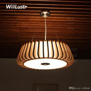 Willlust Bamboo Pendant Lampa Träfjädring Ljus Modern Designer Cake Lighting Pastoral Hotel Restaurant Nordic Mall