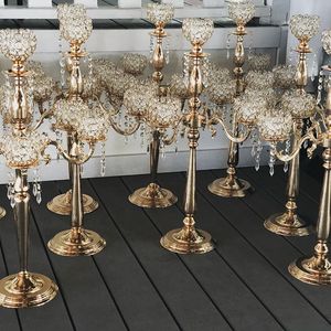 Wholesale table center resale online - NewCrystal Candle Holder Wedding Candelabra Centerpiece Center Table Candlestick Lantern stand Party Decor Silver Gold home dinner decor1124