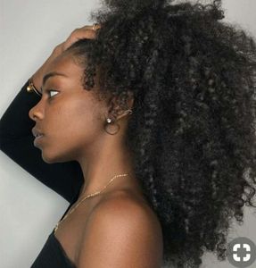 アフリカ系アメリカのアフロの変態の巻き毛の巾着ポニーテールのヘアエクステンションクリップ歌姫色のキンキーカーリーポニーテールヘアピース160g