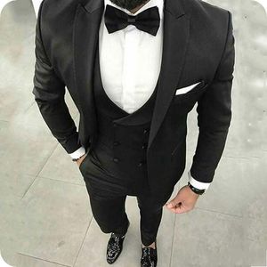 Smoking da sposo nero a un bottone di alta qualità con risvolto a punta uomo abiti 3 pezzi giacca da sposa / ballo di fine anno / cena (giacca + pantaloni + gilet + cravatta) W609