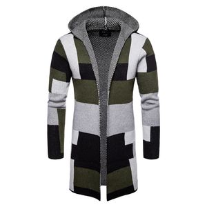 Fashion-Plaid Printed Mens Designer Sweaters Long Sleeve Cardigan Hooded Mens Sweaters Fashion Contrast Color Male Clothing