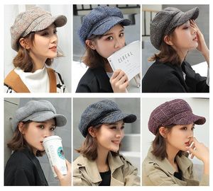 New Women Beret Octagonal Hats Worsted Plaid Newsboy Caps Short Eaves Dome Leisure Style Autumn And Winter Hats For Lady Free Shipping