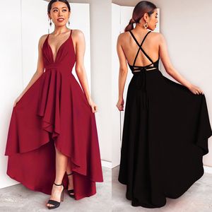 Nowy Seksowna Wysoka Niska Prom Sukienka Szyfonowa Criss-Cross Backless Bankiet Homecoming Suknie Kobiety Głębokie V Neck Party Dresses Vestido de Festa