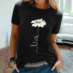 Kadın Çiçek Baskılı En Yuvarlak Boyun Kısa Kollu T-Shirt Yaz Üst Gevşek T-shirt Ekip Boyun Tops