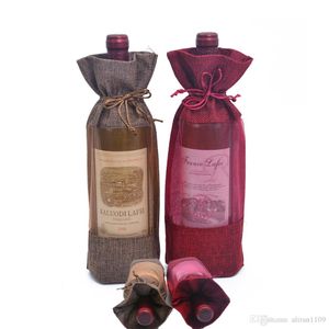 14x30cm Sacchetti regalo con coulisse in iuta naturale Tela rustica Borsa copri bottiglia di vino champagne Bomboniere per matrimoni Custodia aperta per Windows