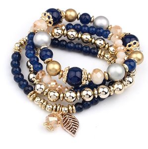 4st / set designer mode multilayer strand kristall pärlor lämna tofsel armband bangles pulser mujer smycken för kvinnor gåva