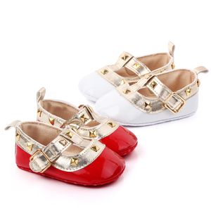 Fashion Autumn Winter Stitching Rivet Princess shoes Cute Baby Girl Soft Soled PU Shoes Infant Walking Dress Shoe