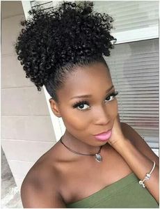 Afro Puff Ponytail black brown Short Kinky Curly human Hair Drawstring Ponytail Hair Extensions clip in women ponytail hairpiece 120g