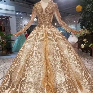 Golden Prom Dresses toptan satış-Lüks Kat Uzunluk Kraliçe Gelinlik Modelleri Eğrisi Şekil Balo Sparkly Altın Payetli Akşam Parti Elbiseler Glitter Gaz Alan Yemeği Elbise