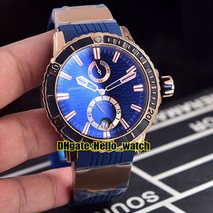 New Maxi Marine Diver Chronometer Artemis 266-10-3/93 Blue Texture Dial Automatic Power Reserve Mens Watch Rose Gold Rubber Strap Watches