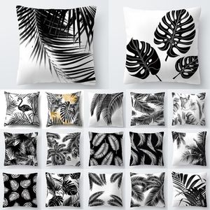 Decoration Home Tropical Decoration Cushion Cover Pillow Black White Plant Leaves Decor for Home Throw Pillow 40547