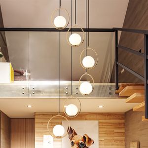 Glass ball pendant lights Staircase light long pendant lamps Dining Room Hanging Lamp LED lamp modern Sphere Pendant Lamp