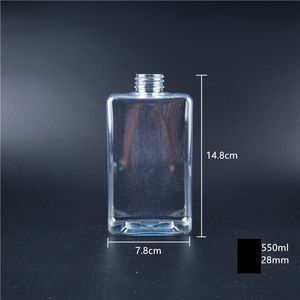 Plastic Beverage Bottle 250-550ml Juice Bottles Transparent Round Flat square Water Bottles Leak-proof Drink Cup With Lid GGA3486-5