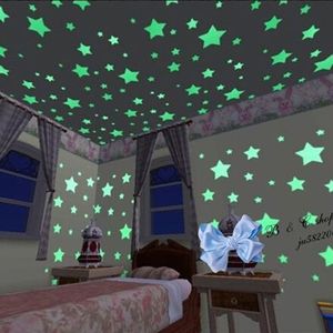 1Set Kinderzimmer-Wandaufkleber mit schönen fluoreszierenden Sternen, die im Dunkeln leuchten (100 Stück)