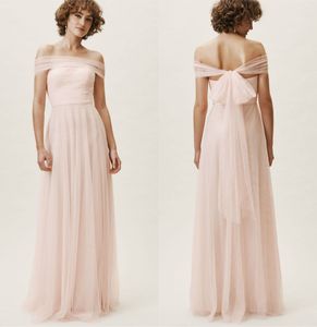 2019 BHLDN vestidos de dama de honra sem alças de tule mangas até o chão luz rosa ocasião formal vestidos baratos à noite vestido de baile