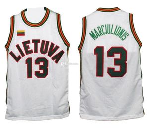 # 13 Sarunas Marcilionis Team Lietuva Litwa Retro Klasyczna Koszykówka Jersey Męskie Zszyte Numer niestandardowy i Nazwa Koszulki